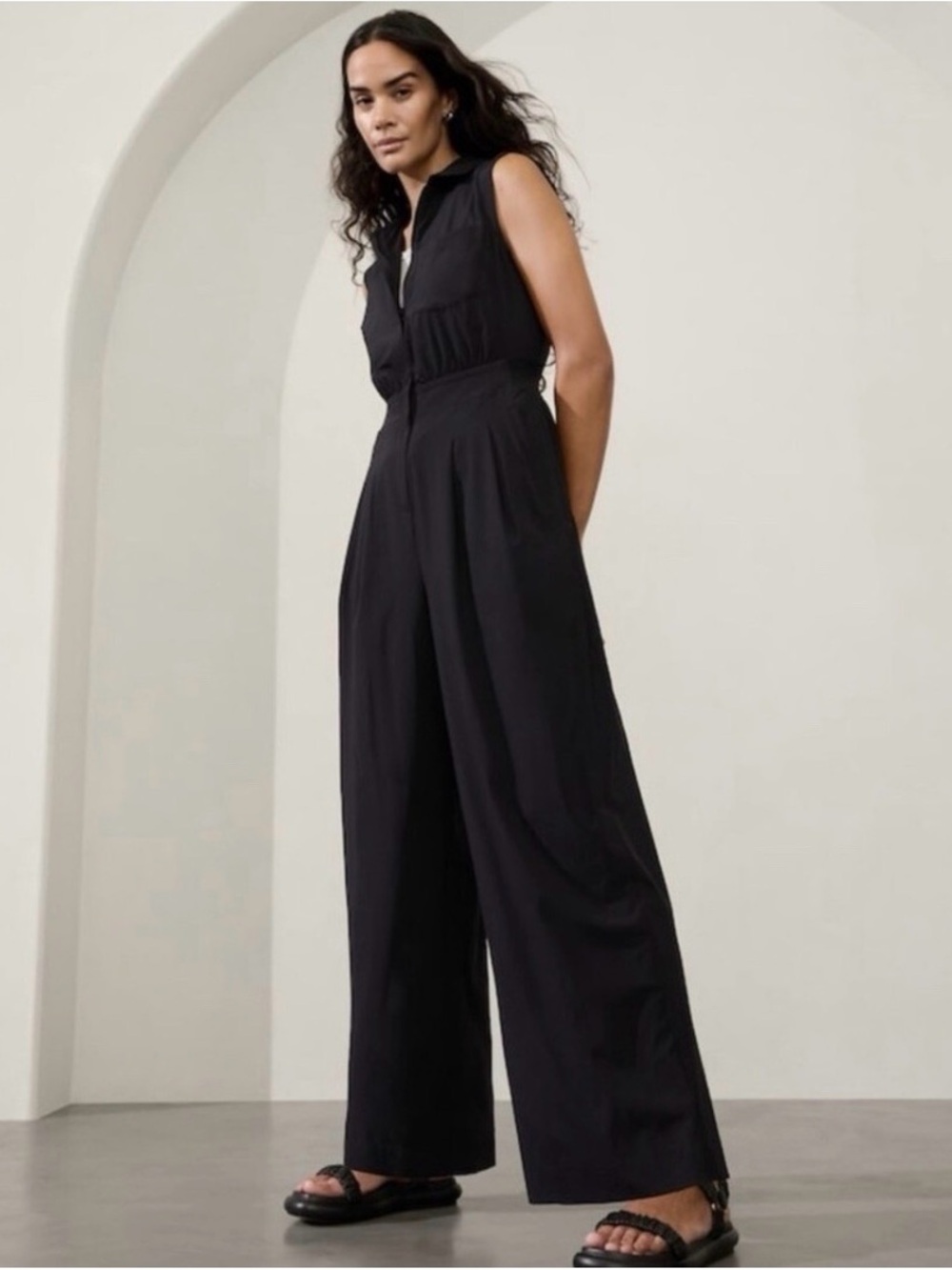 Athleta Black Sleeveless Wide-Leg Jumpsuit